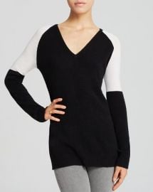 AQUA Cashmere Sweater - Colorblock V-Neck at Bloomingdales