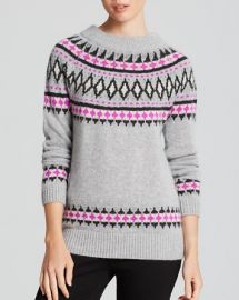 AQUA Cashmere Sweater - Fairisle Zip Shoulder Crewneck at Bloomingdales