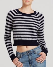 AQUA Cashmere Sweater - Stripe Crop at Bloomingdales