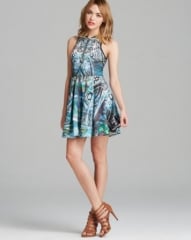 AQUA Dress - Paisley Print Scuba Zip Front Racerback at Bloomingdales