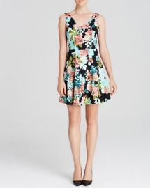 AQUA Dress - Sleeveless V-Neck Floral Quilted Skater at Bloomingdales