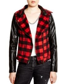 AQUA Faux Leather-Sleeved Plaid Jacket at Bloomingdales