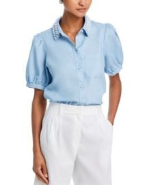 AQUA Faux Pearl Embellished Collar Top - Exclusive Bloomingdales at Bloomingdales