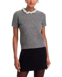 AQUA Faux Pearl Embellished Short Sleeve Sweater - Exclusive Bloomingdale39s at Bloomingdales