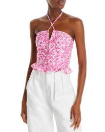 AQUA Floral Cinched Halter Neck Top - 100 Exclusive Bloomingdales at Bloomingdales