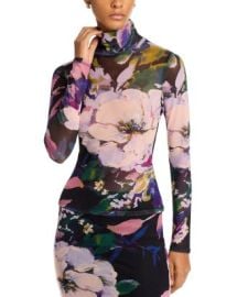 AQUA Floral Mesh Turtleneck Top - Exclusive Bloomingdale39s at Bloomingdales