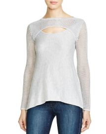 AQUA Lena Pointelle Trim Sweater at Bloomingdales