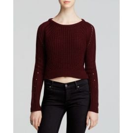 AQUA Pullover - Crewneck Crop in red at Bloomingdales