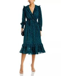 AQUA Ruffle Trim Clip Dot Midi Wrap Dress - 100 Exclusive Bloomingdales at Bloomingdales