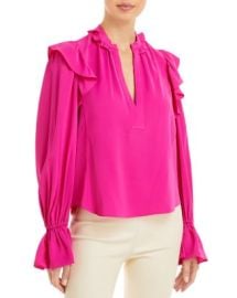 AQUA Ruffled Split Neck Top - 100 Exclusive Bloomingdales at Bloomingdales