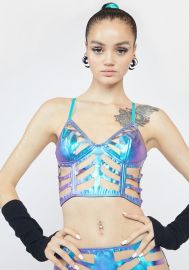 AQUA SKELETORIA CUTOUT BUSTIER at Dolls Kill