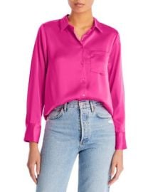 AQUA Satin Button Front Blouse - 100 Exclusive Bloomingdales at Bloomingdales