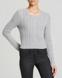 AQUA Sweater - Cable Cropped Cashmere in Grey at Bloomingdales