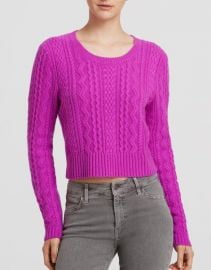 AQUA Sweater - Cable Cropped Cashmere in pink at Bloomingdales