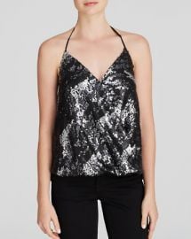 AQUA Top - Metallic Sequin Crossover Neck Halter at Bloomingdales