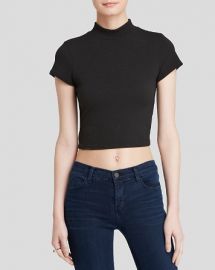 AQUA Top - Mock Neck Short Sleeve Crop at Bloomingdales