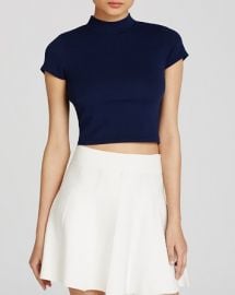 AQUA Top - Mock Neck Short Sleeve Crop at Bloomingdales