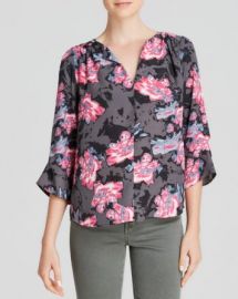 AQUA Top - Shadow Floral V-Neck Three Quarter Sleeve Printed at Bloomingdales