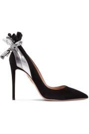 AQUAZZURA - FIRE EMBELLISHED METALLIC LEATHER-TRIMMED SUEDE PUMPS - BLACK at Net A Porter