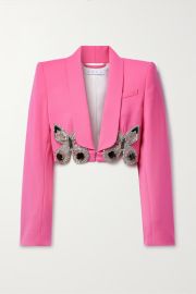 AREA Cropped crystal-embellished wool-blend crepe blazer NET-A-PORTER at Net a Porter