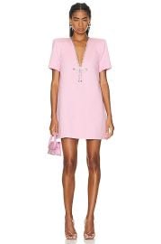 AREA Crystal Bow V-neck T-shirt Dress In Pale Pink in Pale Pink FWRD at Forward