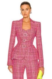 AREA Crystal Buckle Hourglass Blazer in Pink Yellow FWRD at FWRD