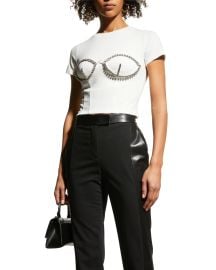 AREA Crystal Bustier Crop T-Shirt at Neiman Marcus