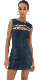 AREA Crystal Button Studded Slit Mini Dress Dark Blue Wash 8 at Shopbop