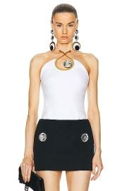 AREA Crystal Eyelet Halter Top in Off White FWRD at FWRD