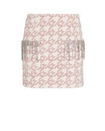 AREA Crystal Fringe Houndstooth Mini Skirt at Intermix