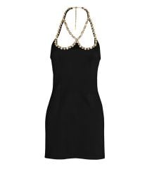 AREA Crystal Heart Halter Mini Dress at Intermix