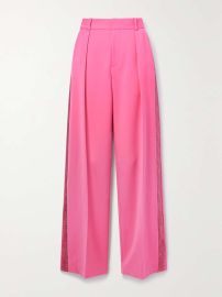 AREA Crystal-embellished pleated wool-blend straight-leg pants NET-A-PORTER at Net a Porter