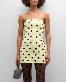 AREA Polka Dot Strapless Denim Mini Dress at Neiman Marcus