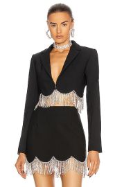 AREA Scalloped Crystal Hem Cropped Blazer in Black Clear FWRD at Forward