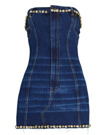 AREA Strapless Crystal-Embellished Denim Mini Dress at Intermix