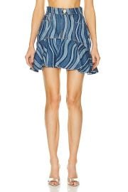 AREA Sunray Denim Ruffle Mini Skirt in Multi Indigo FWRD at FWRD