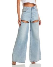 AREA Wide Leg Crystal Slit Jeans in Light Blue Bloomingdale39s at Bloomingdales