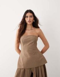 ARRANGE bandeau top in contrast chocolate stripes - part of a set at ASOS