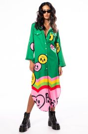 ART SHOW BUTTON DOWN MAXI DRESS in green multi at Akira