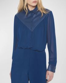 AS by DF Jenna Button-Front Georgette Blouse at Neiman Marcus