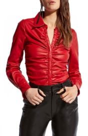 AS by DF Rouge Ruched Leather Button-Up Shirt at Nordstrom