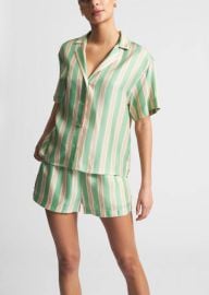 ASCENO Prague Striped Silk Pj Top In Creme De Menthe Shop Premium Outlets at Shop Simon