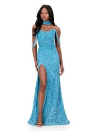 ASHLEYlauren 11598 Off Shoulder Pearl Beaded Gown at Ashley Lauren