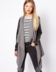 ASOS  ASOS Blanket Wrap Cardigan With Leather Look Sleeves in grey at Asos