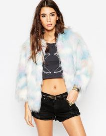 ASOS  ASOS Cape Jacket In Rainbow Faux Fur at Asos