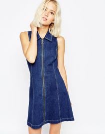 ASOS  ASOS Denim Zip Through Dress With Collar at Asos