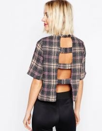 ASOS  ASOS High Neck Top With Open Back In Check at Asos