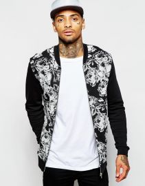 ASOS  ASOS Jersey Bomber Jacket With Floral Print In Black at Asos