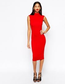 ASOS  ASOS Midi Bodycon Dress with High Neck in Texture at Asos