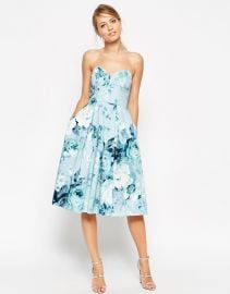 ASOS  ASOS SALON Rose Print Bandeau Midi Prom Dress at Asos